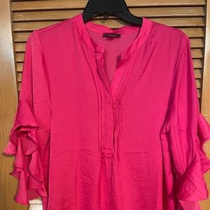 Vince Camuto Double Ruffle Sleeve Satin Blouse Hot Pink Medium